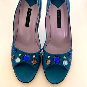 Marc Jacobs rhinestones peep toe shoe.